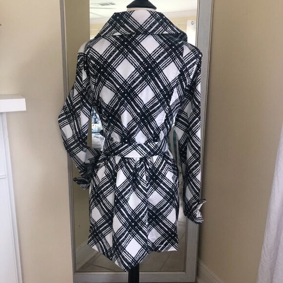 Luii Short Trench Coat Jacket Black White Plaid Size Large - Picture 5 of 12